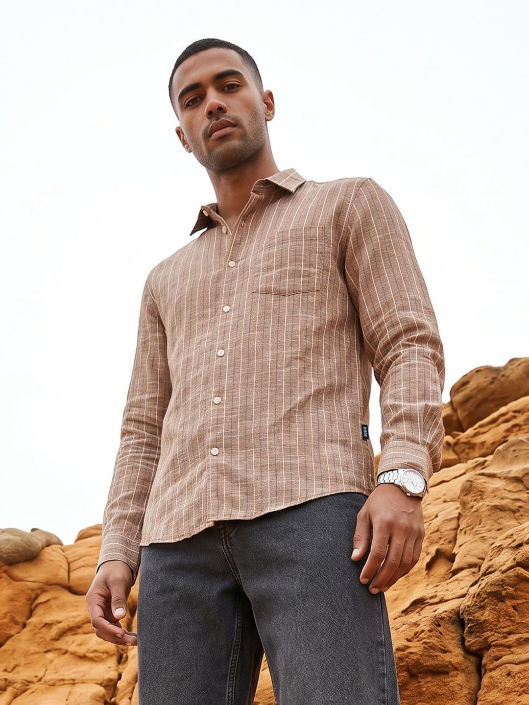 The Roadster Lifestyle Co. Men Premium Cotton Linen Regular Fit Striped Casual Shirt - view 1