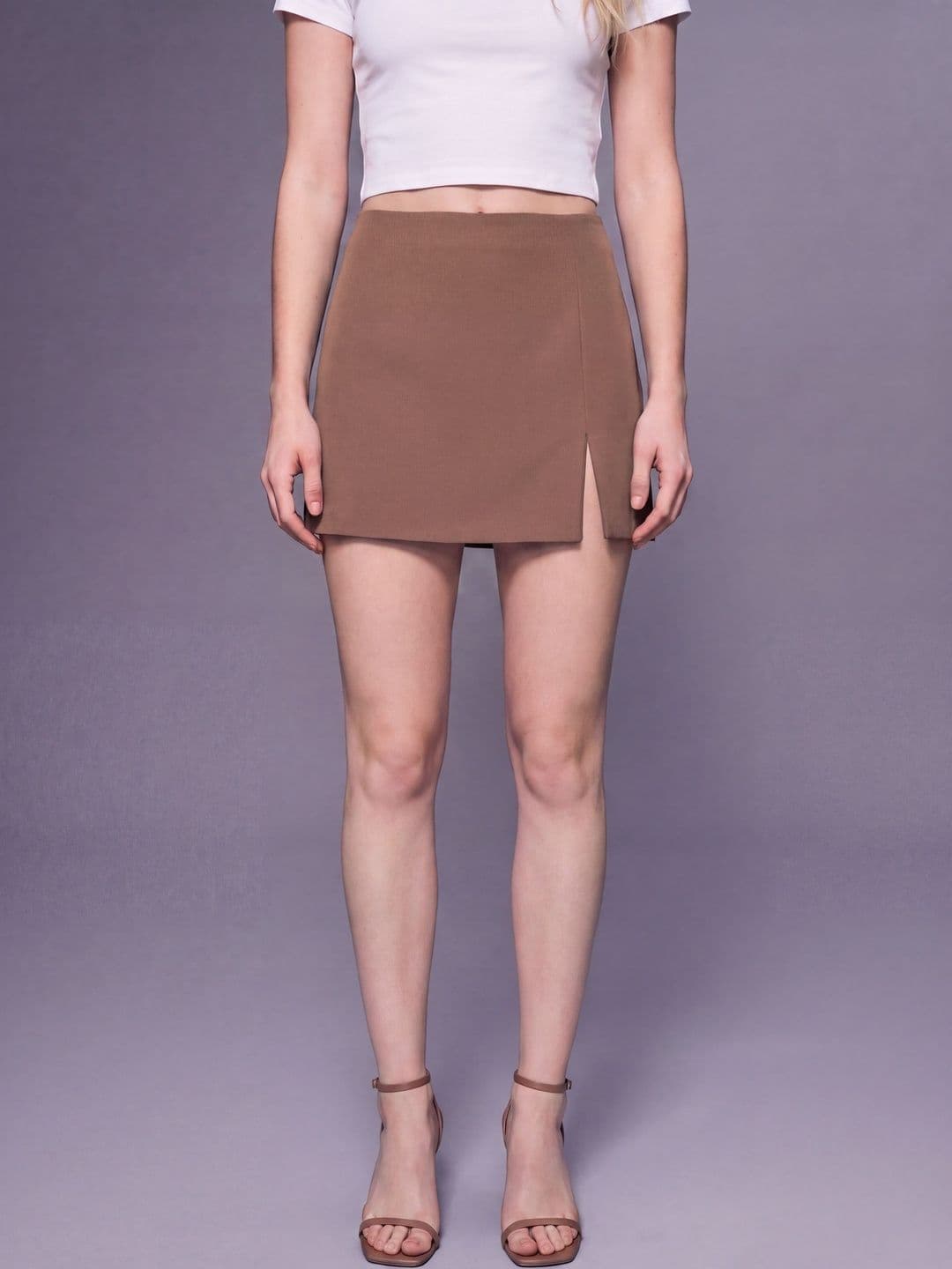 Purple Feather Scuba High-Rise Side Slit Mini Skorts - view 1
