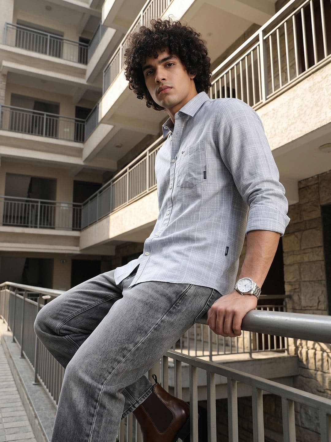 The Roadster Life Co. Premuim Cotton Linen Slim Fit Checked Casual Shirt - view 1
