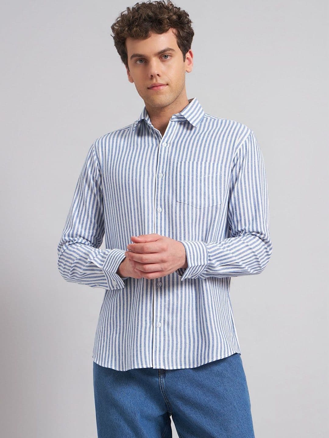 Cottinfab Men Standard Striped Casual Shirt - view 1