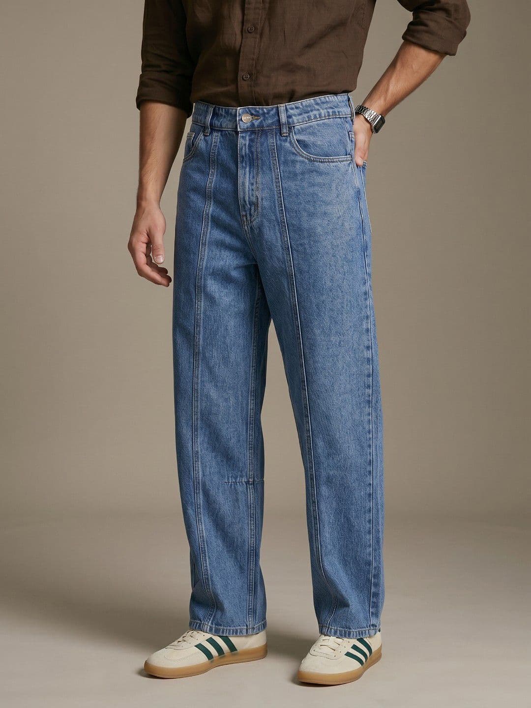 glitchez Men Wide Leg Mid-Rise Light Fade Jeans
