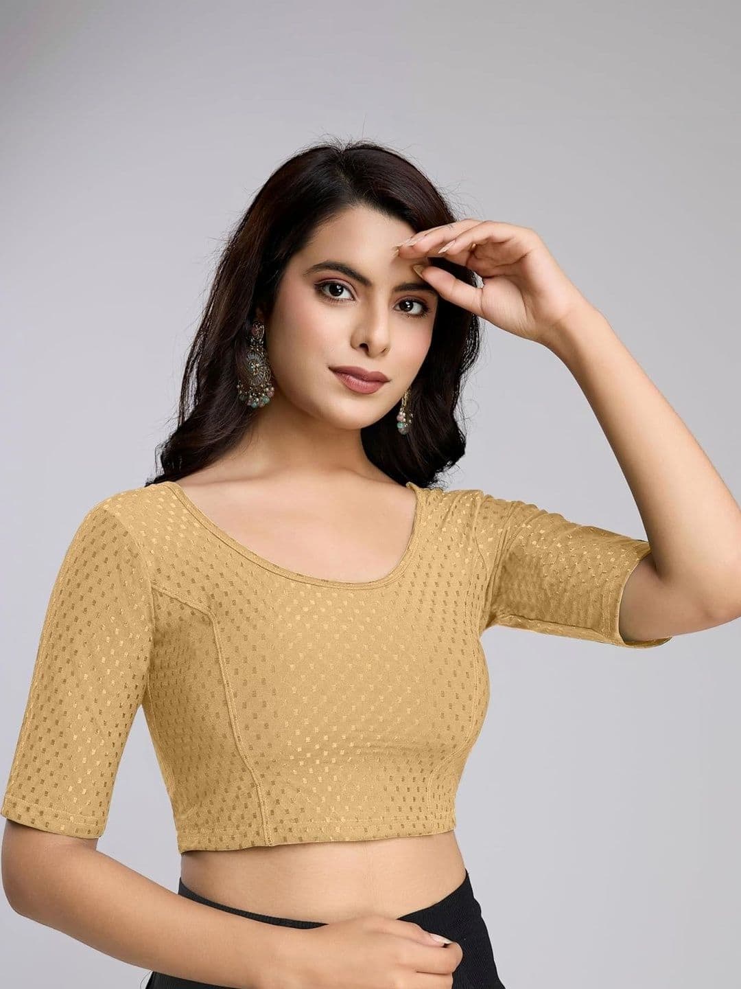 HERE&NOW Woven Design Fully Strechable Cotton Saree Blouse - view 1