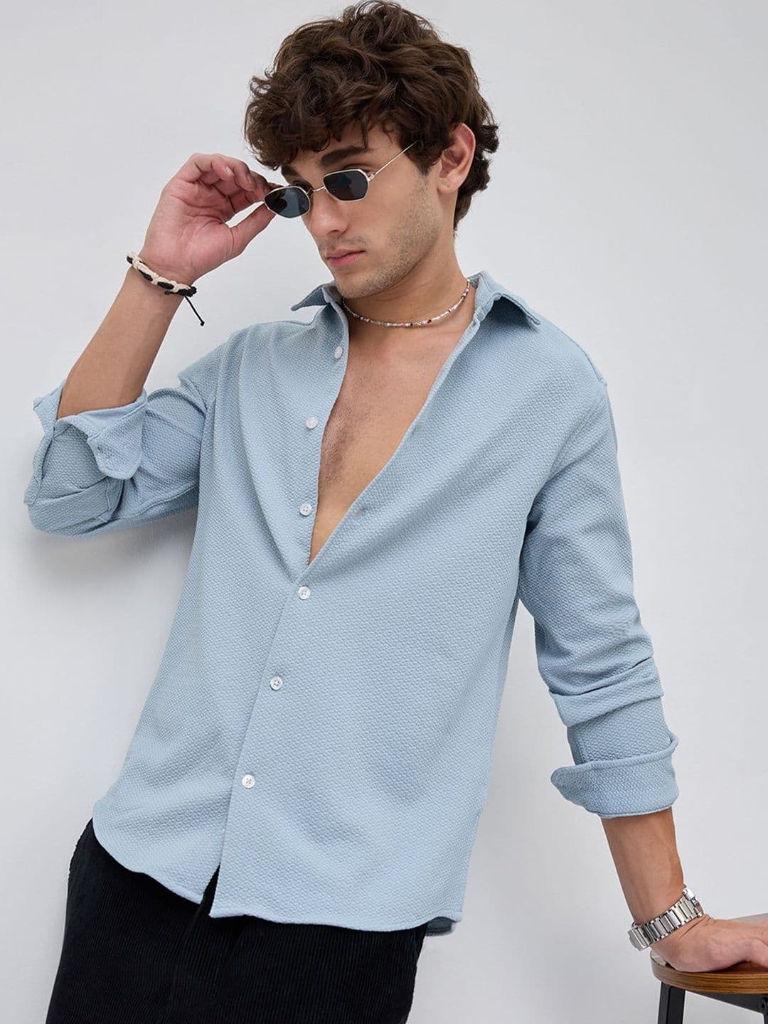 VASTRADO Arctic Blue Premium Horizon Weave Shirt - view 1