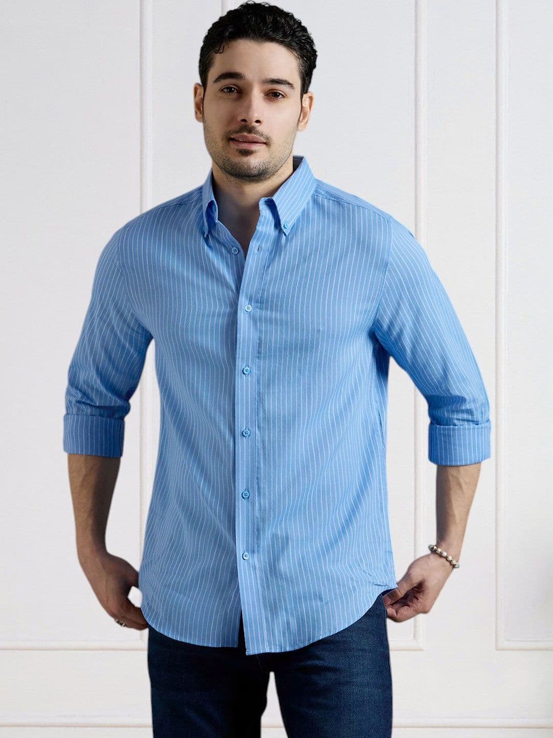 Mast & Harbour Mens Blue and White Stripe Regular Fit Casual shirt - view 1