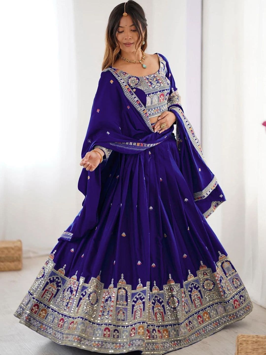 Fashorama Embroidered Thread Work Semi-Stitched Lehenga & Unstitched Blouse With Dupatta - view 1