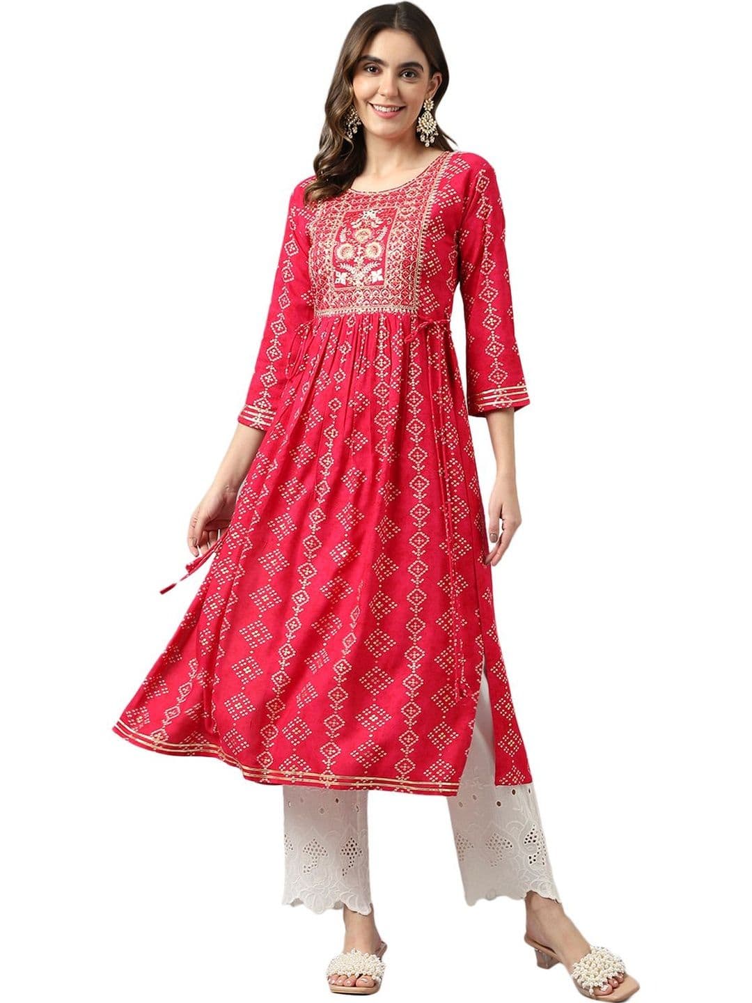 Sangria Women Ethnic Motifs Printed Thread Work Indie Prints Kurta - view 1