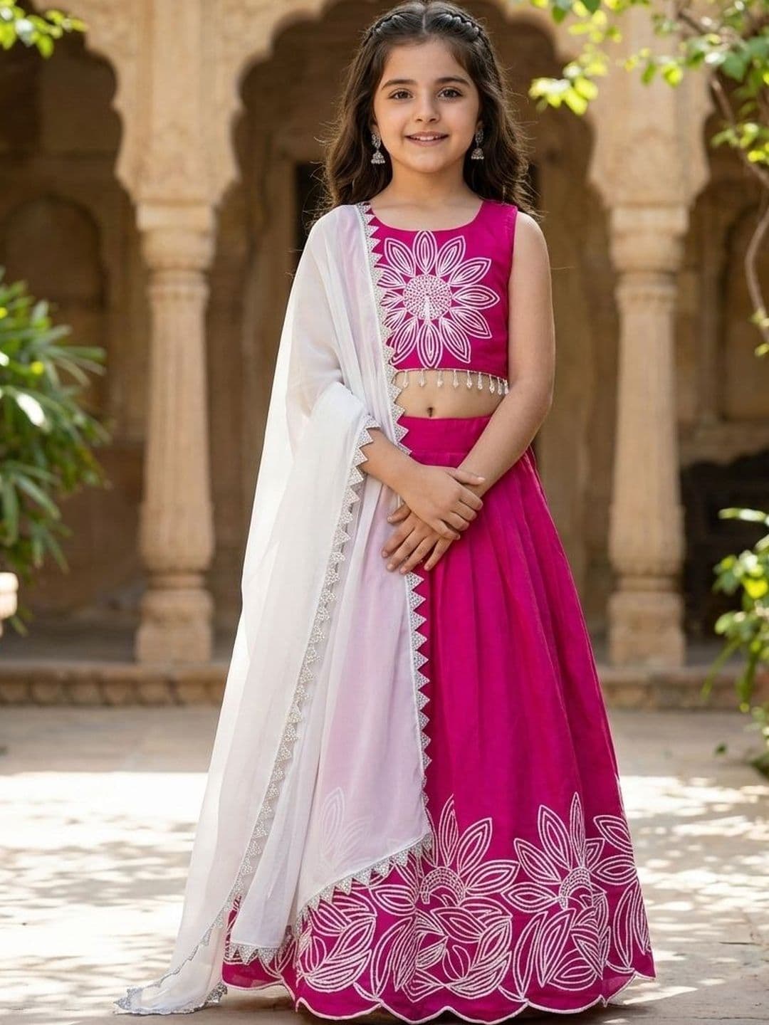 KALINI Girls Embroidered Beads and Stones Ready to Wear Lehenga & Blouse With Dupatta - view 1