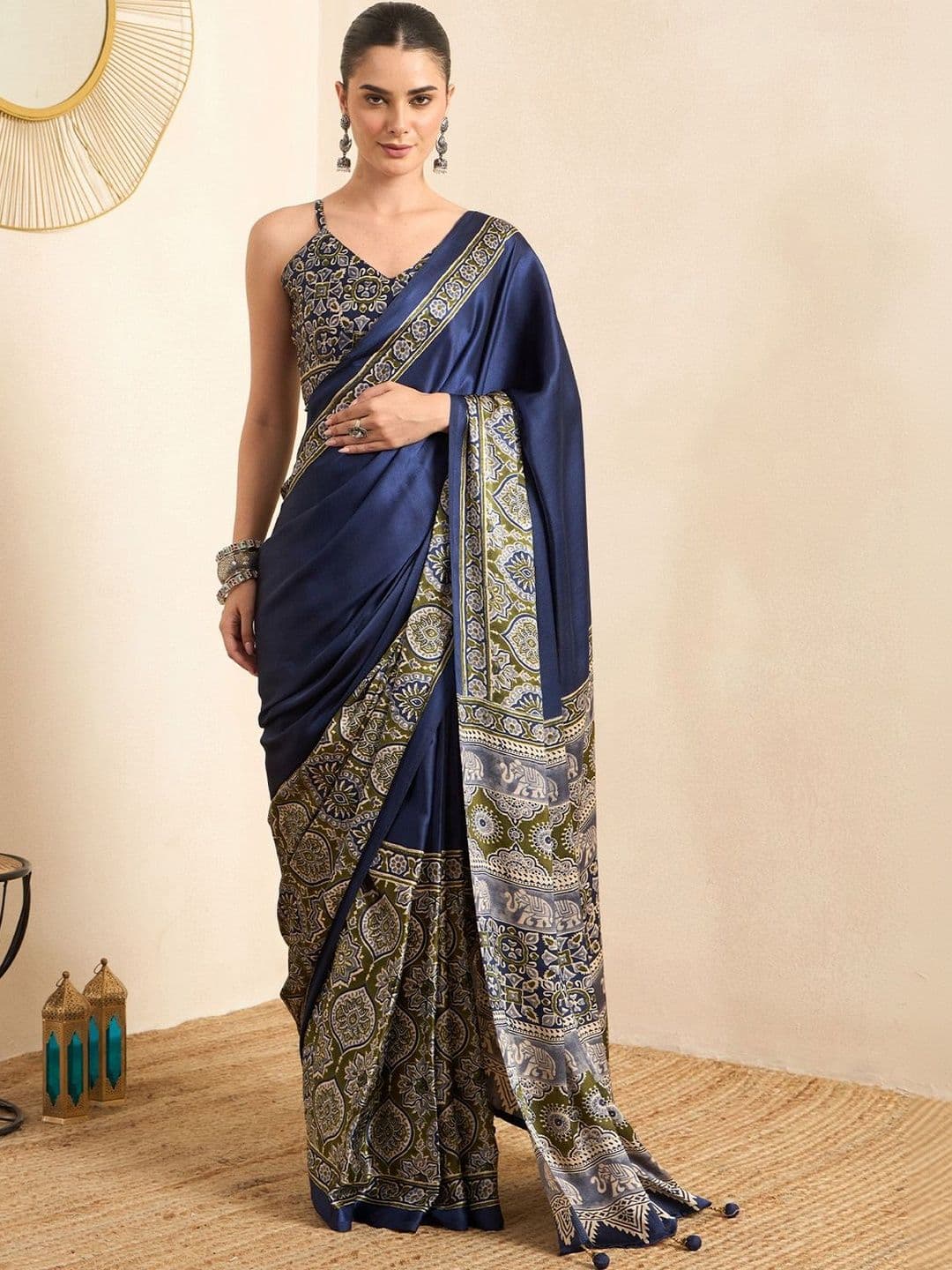 Mitera Ethnic Motifs Block Print Ready to Wear Saree - view 1