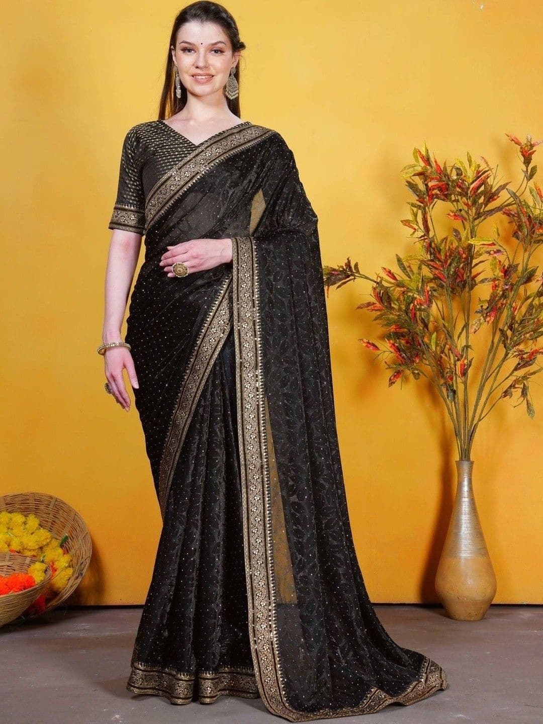Sangria Ethnic Motifs Zari Heavy Work Saree - view 1