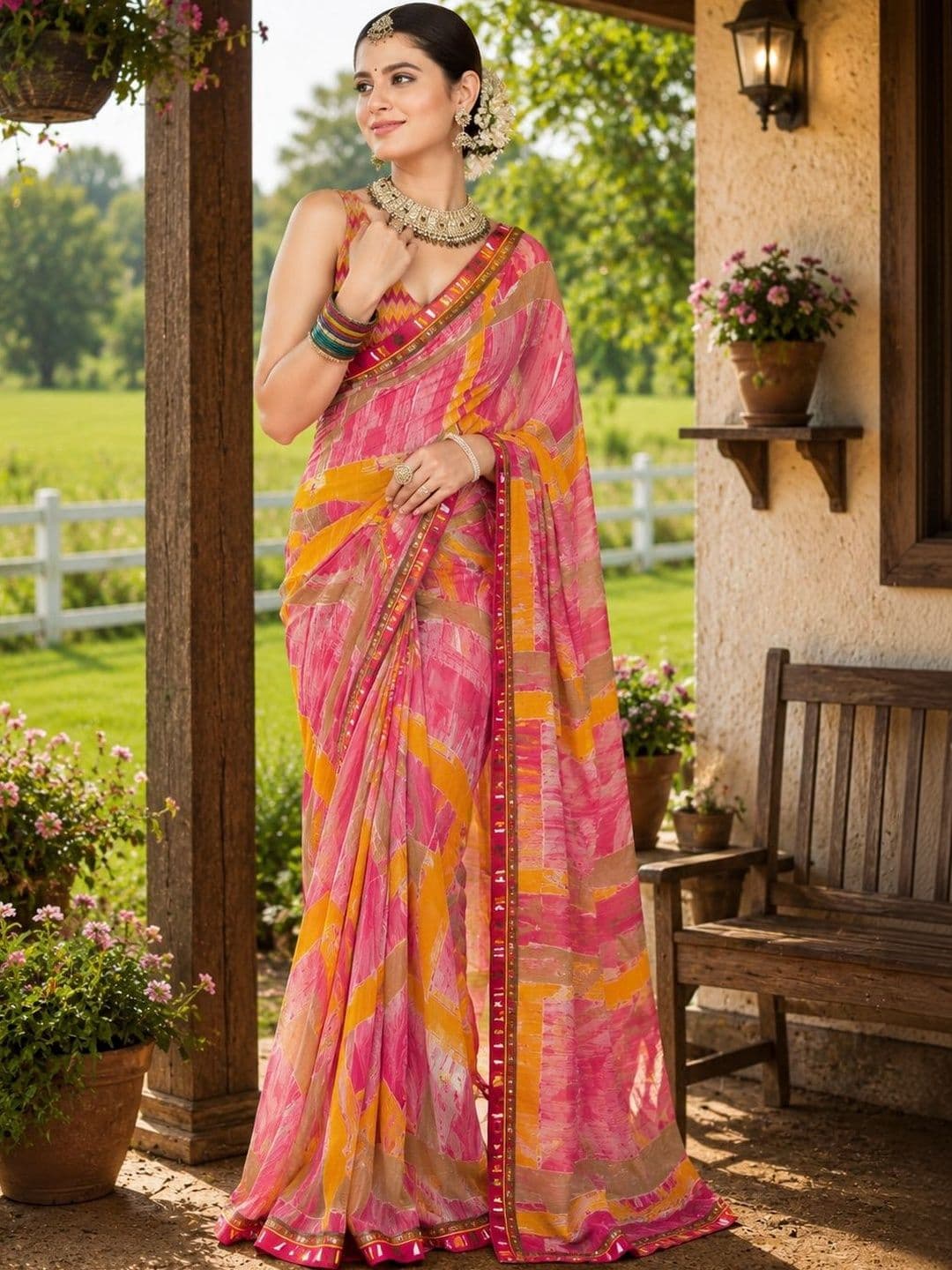 SARASWATI SILK MILLS Gotta Patti Poly Georgette Saree - view 1