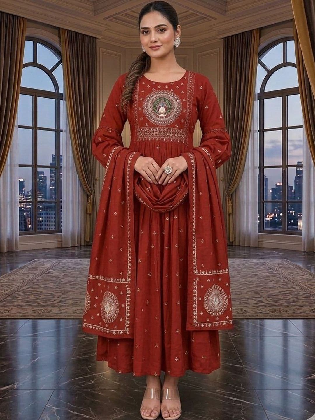 Moda Rapido Women Floral Printed Layered Kurta with Trousers & With Dupatta - view 1