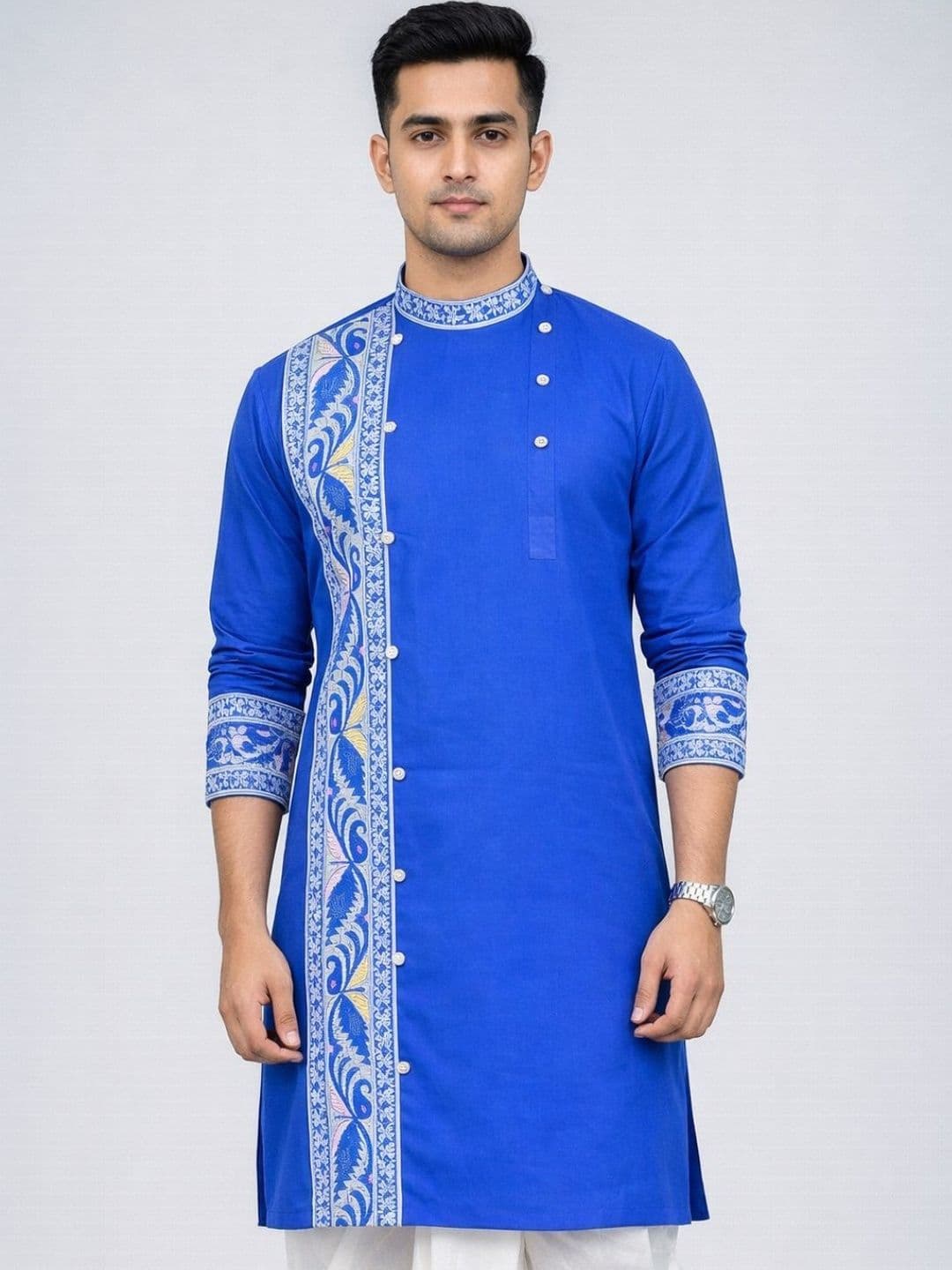 GOURI COLLECTIONS Men Cotton Jamdani Printed Straight Kurta - view 1