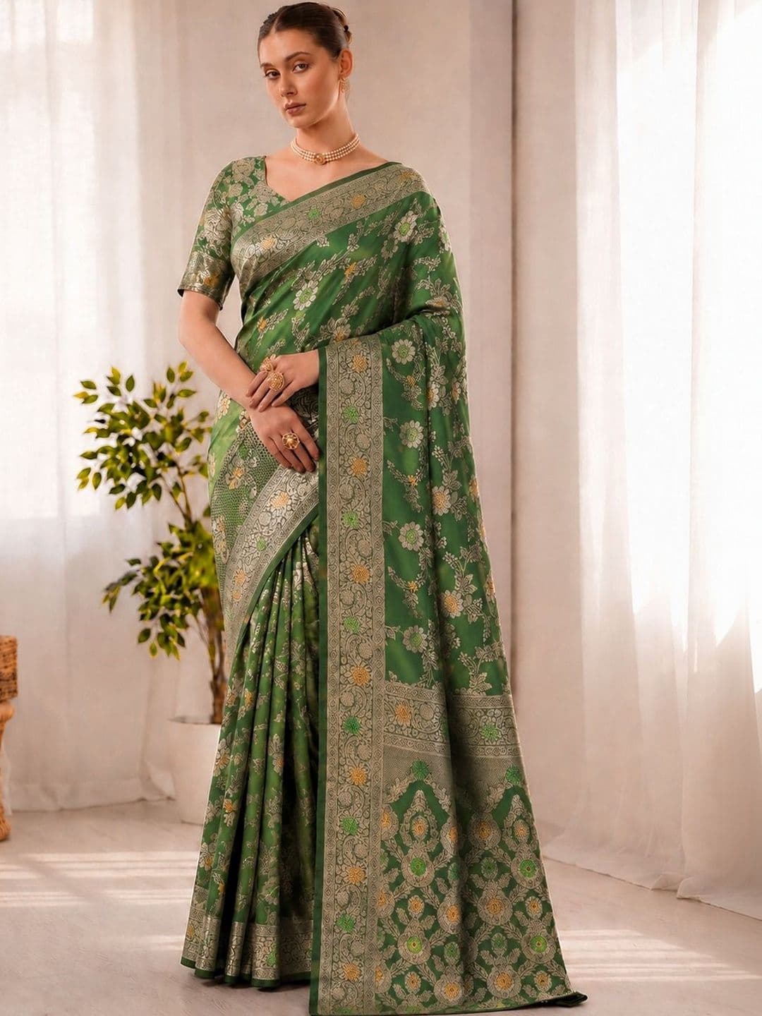 SZN Floral Zari Silk Blend Handloom Kanjeevaram Saree - view 1