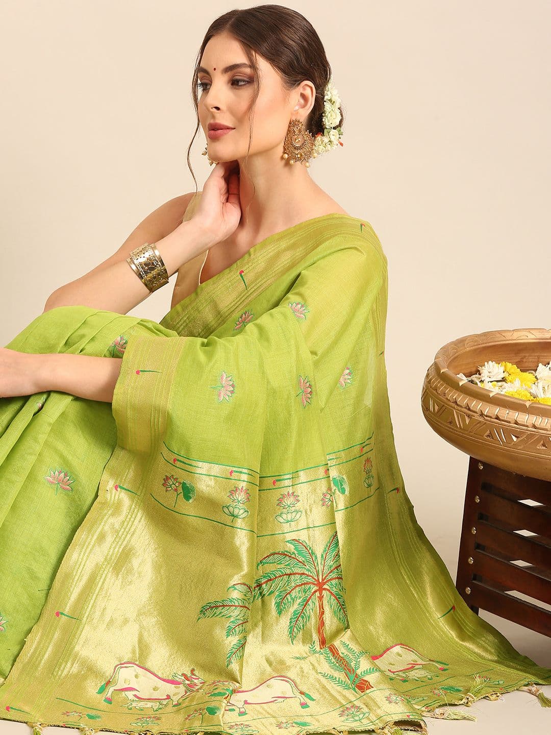 Royal Rajgharana Saree Woven Design Zari Pure Cotton Paithani Sarees - view 1