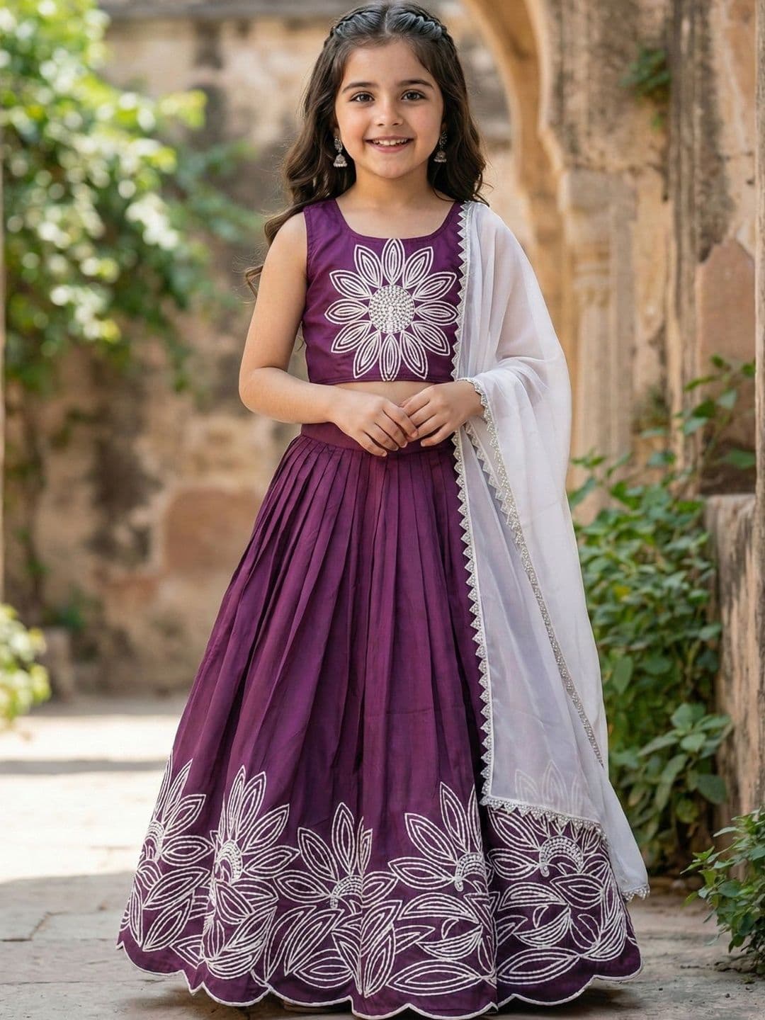 KALINI Girls Embroidered Beads and Stones Ready to Wear Lehenga & Blouse With Dupatta - view 1