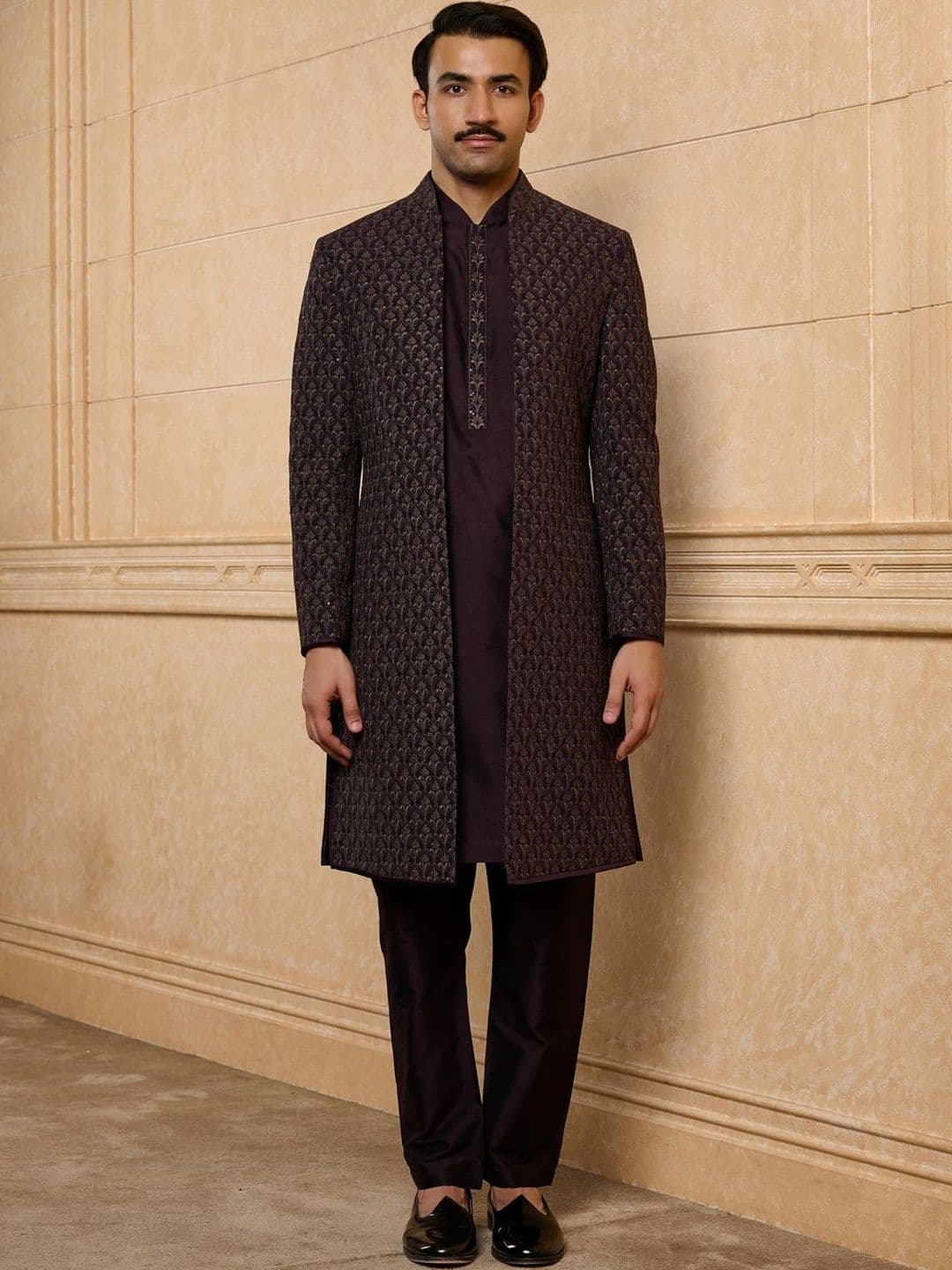 Tasva Dark Purple Dori And Zardozi Embroidered Sherwani