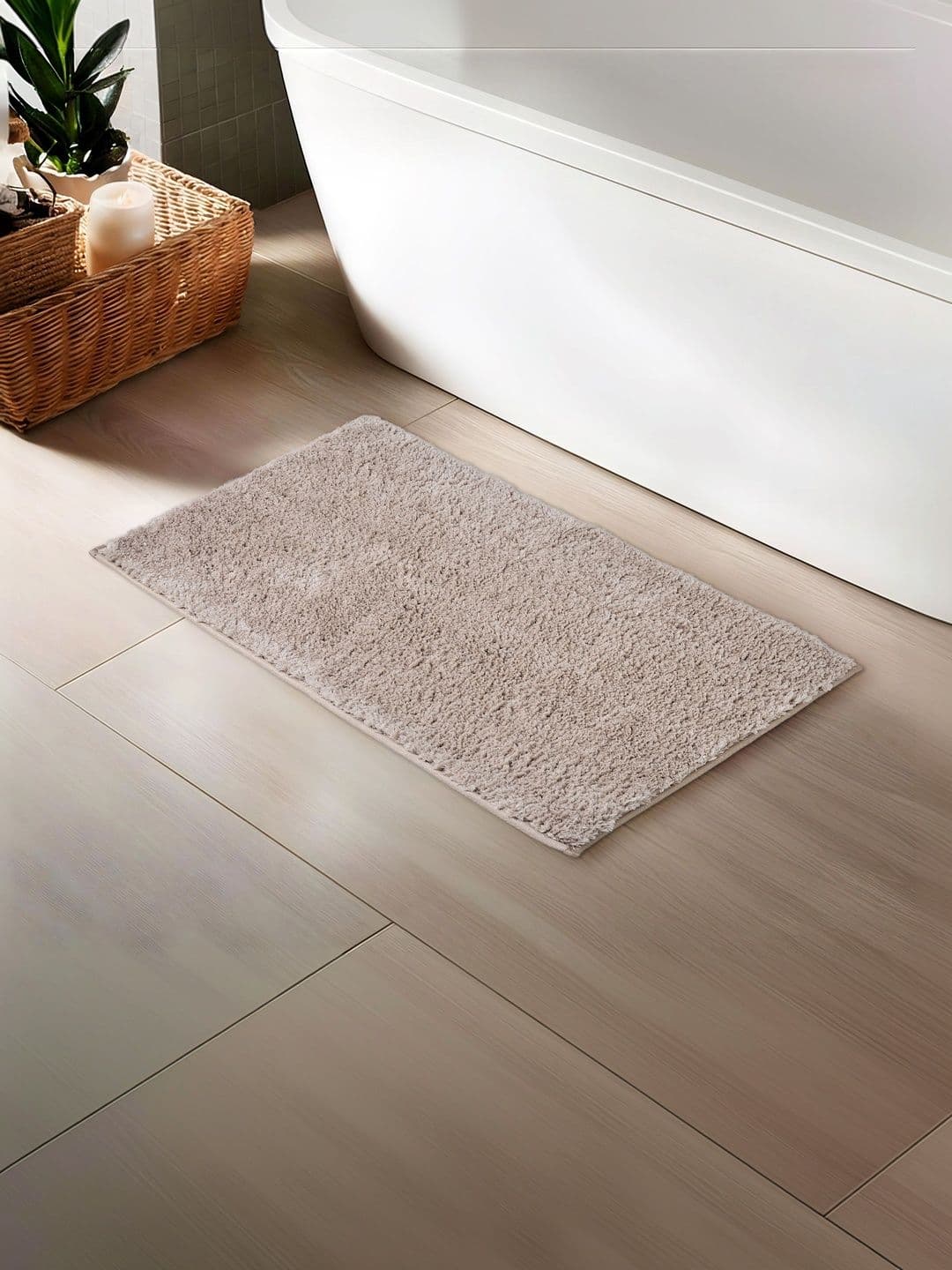Home Centre Taupe-Colored Self-Design Anti-Slip Bath Rug - view 1