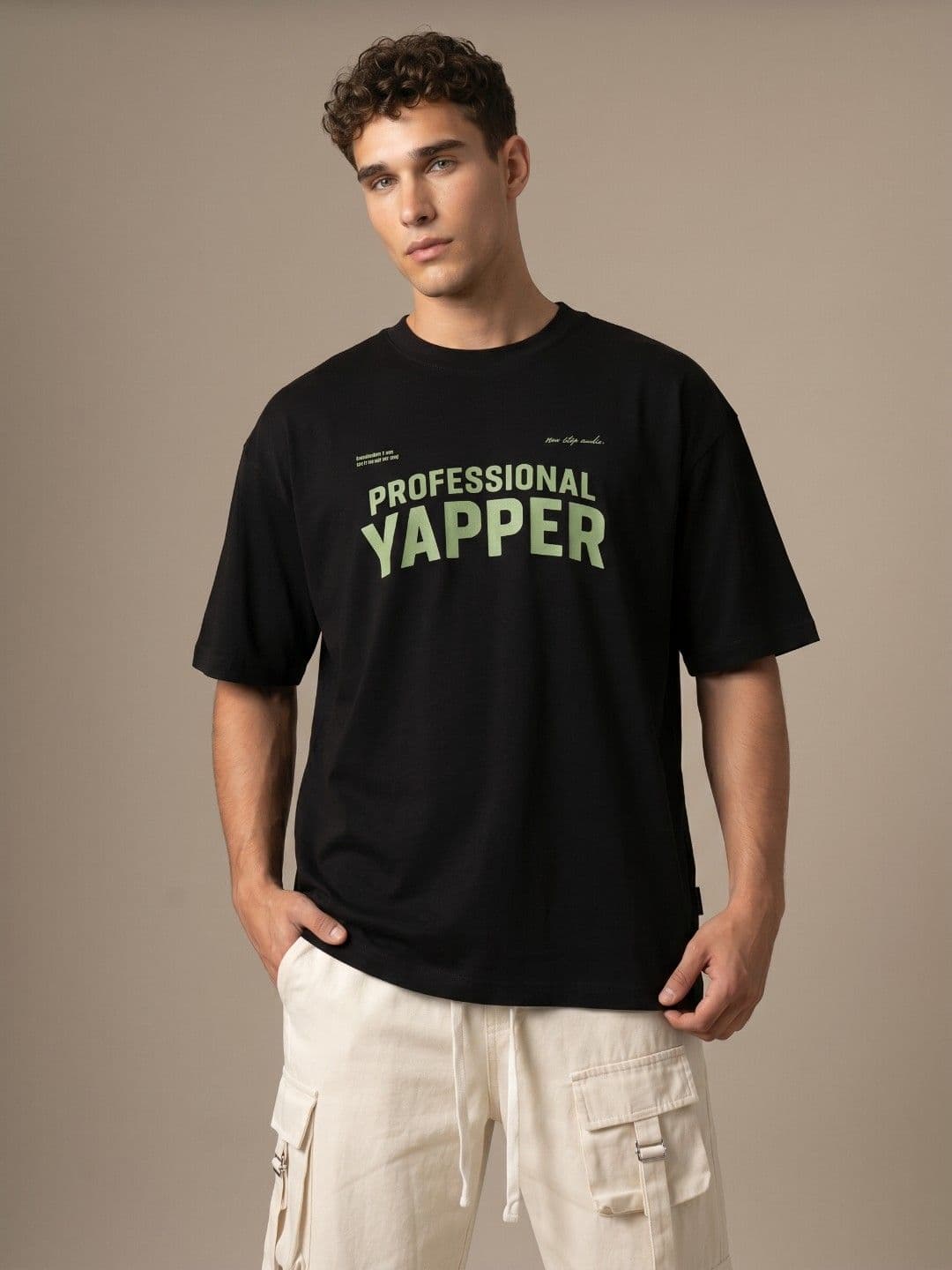 glitchez Men Typography Printed Oversized Fit T-shirt - view 1