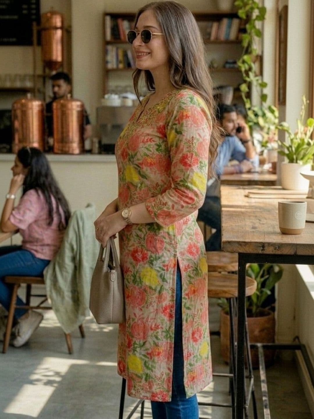 Pjyot by surhi Women Floral Printed Sequinned Indie Florals Kurta - view 1
