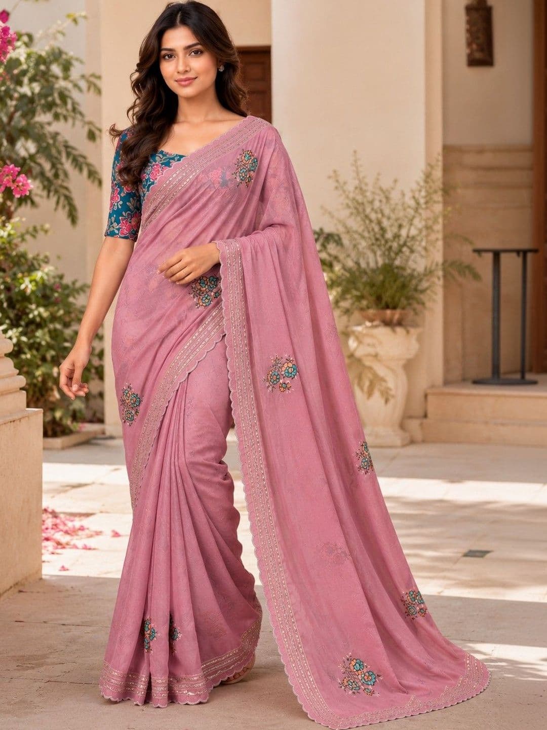 HERE&NOW Embellished Embroidered Saree - view 1