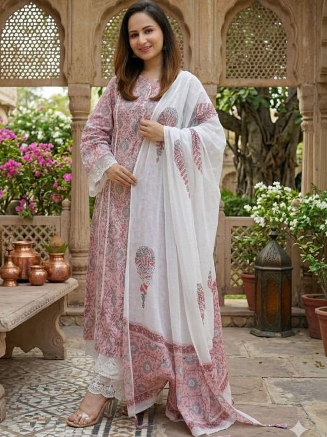 Moda Rapido Floral Printed Layered Kurta with Trousers & With Dupatta - view 1