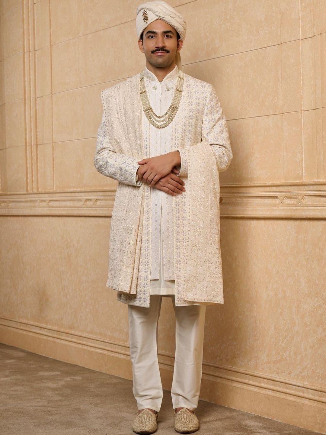 Tasva Ivory Dori And Zardozi Embroidered Sherwani