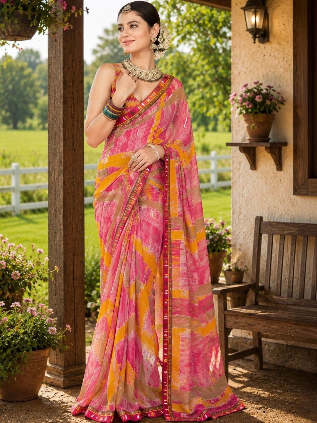 VIYONA FASHION Gotta Patti Poly Georgette Saree - view 1