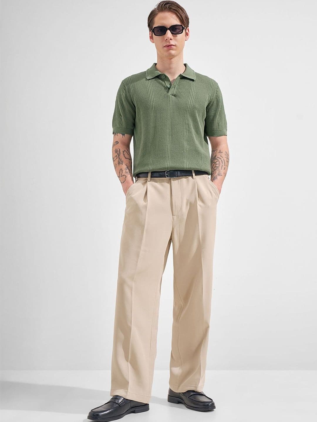 The Roadster Lifestyle Co Self Design Polo Collar Relaxed Fit Tshirts - view 1
