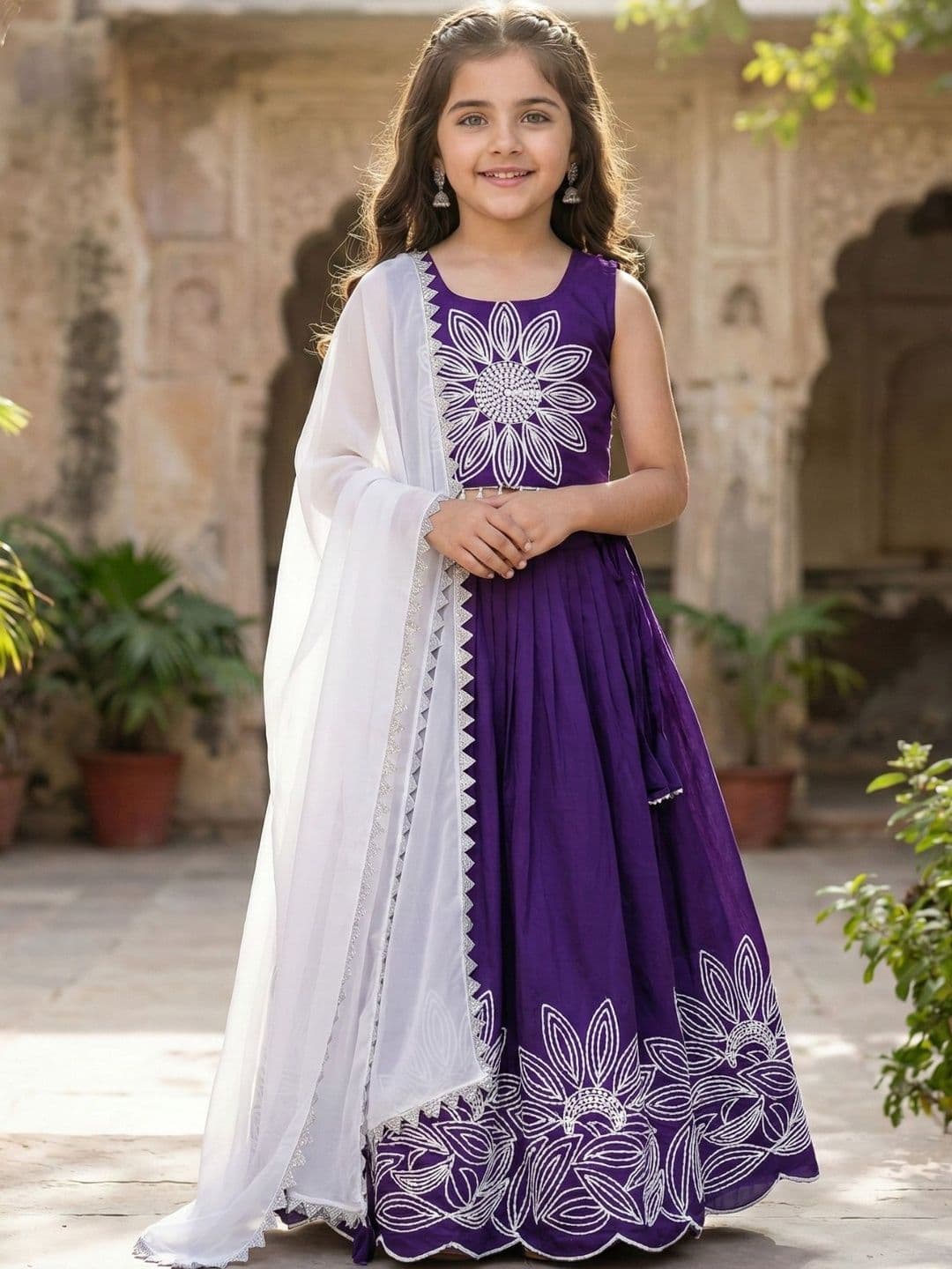KALINI Girls Embroidered Beads and Stones Ready to Wear Lehenga & Blouse With Dupatta - view 1
