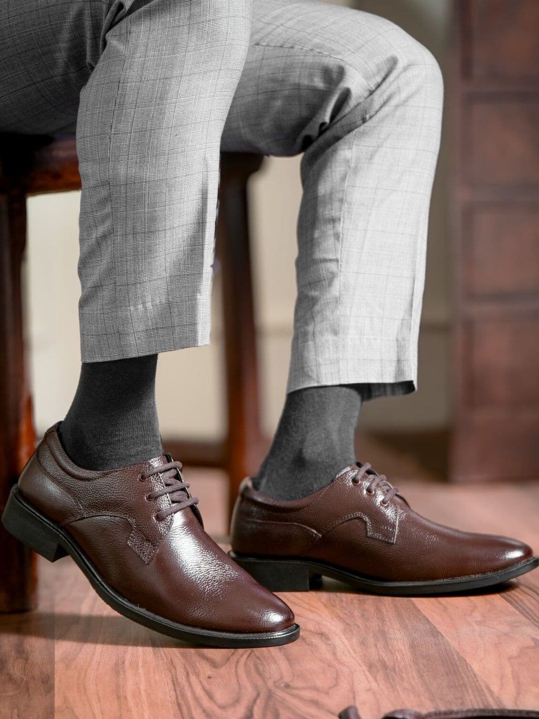 House of Pataudi Men Textured Leather Derbys Formal Shoes - view 1