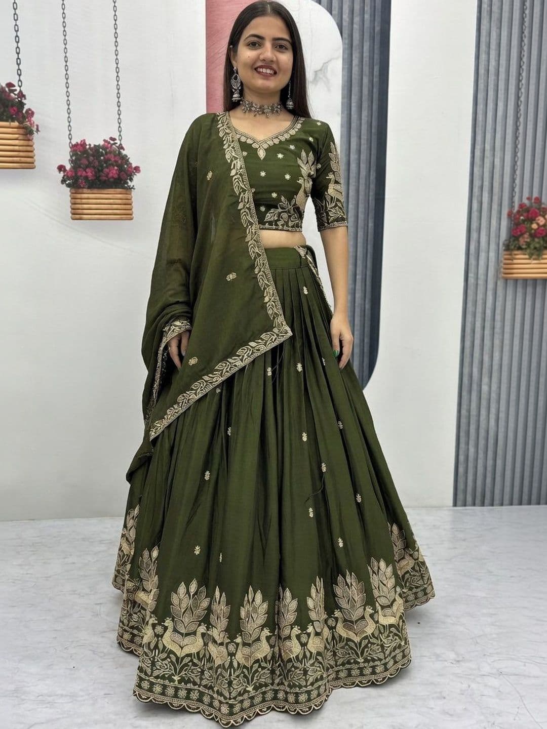 Closin Embroidered Semi-Stitched Lehenga & Unstitched Blouse With Dupatta - view 1