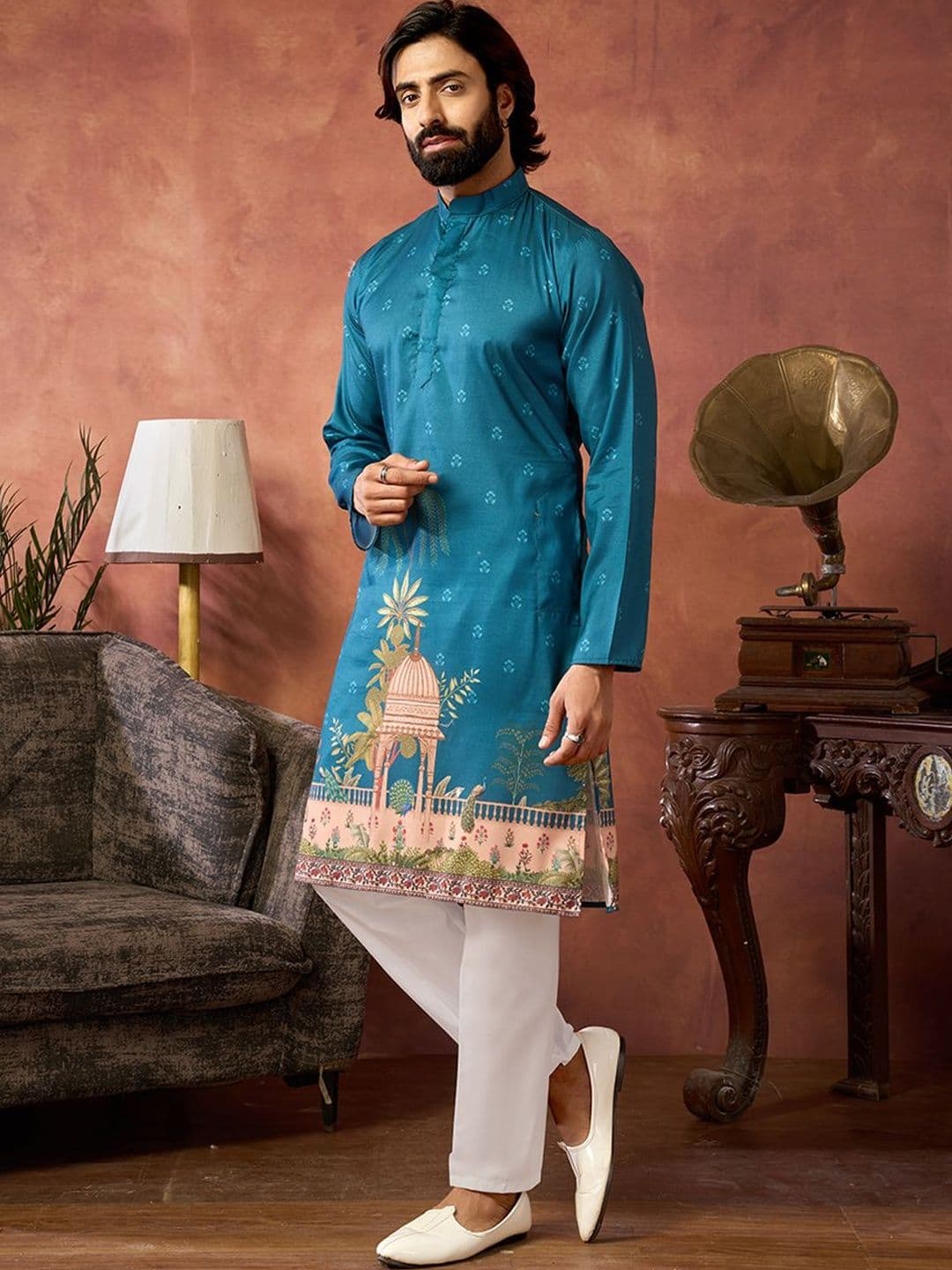 House of Pataudi Men Ethnic Motifs Printed Kurta - view 1