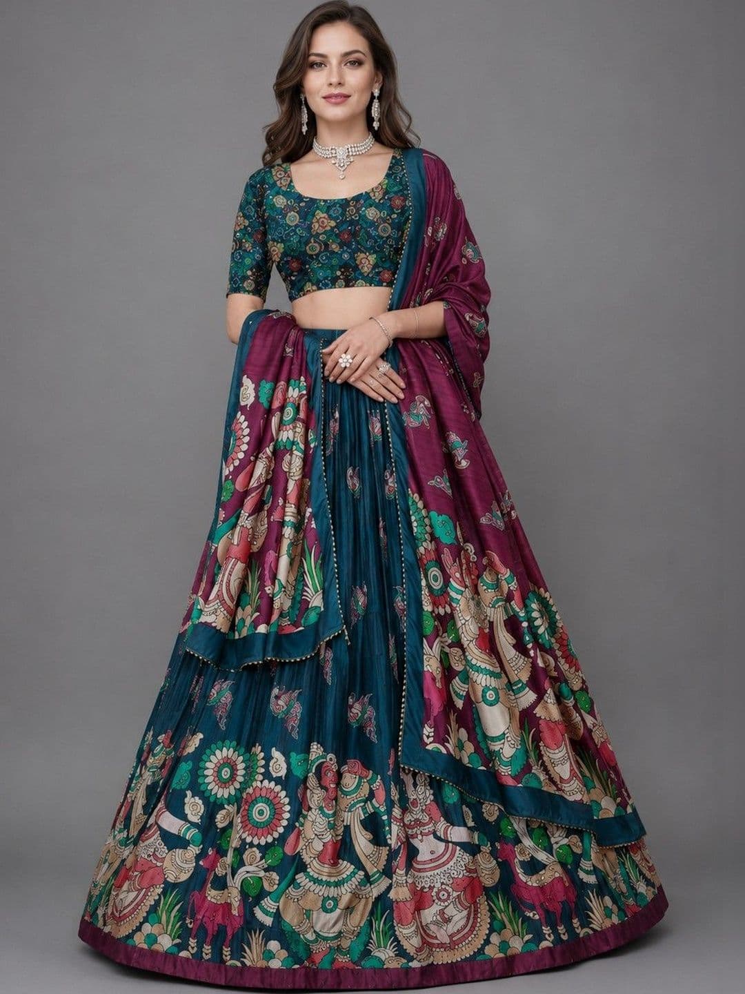 Anu Chuahan Printed Ready to Wear Lehenga & Unstitched Blouse Taping - view 1