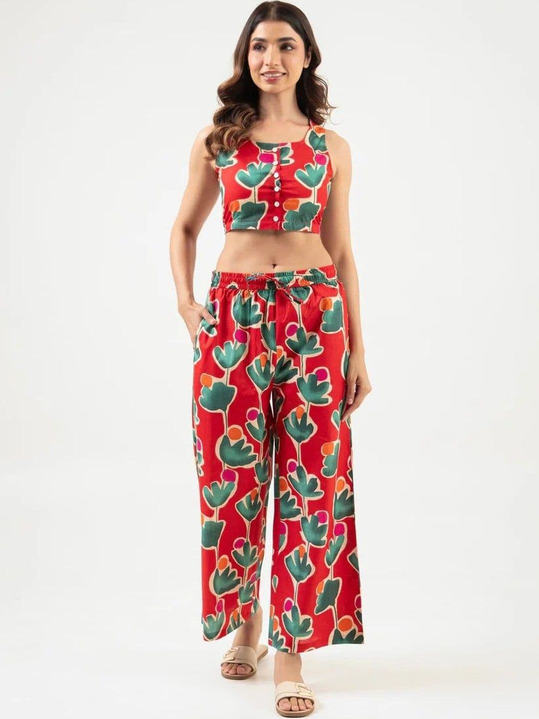 MALVERRA BY HOUSE OF MALKAA Tropical Cotton Printed Top with Palazzos - view 1