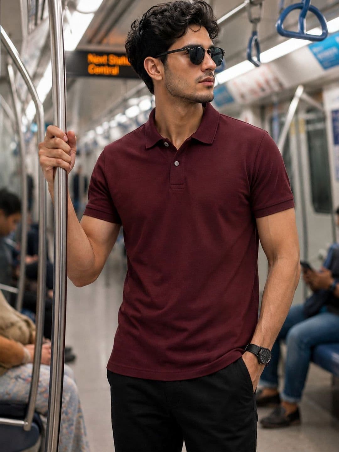 The Roadster Lifestyle Co Pure Cotton Polo Collar Casual Tshirt - view 1