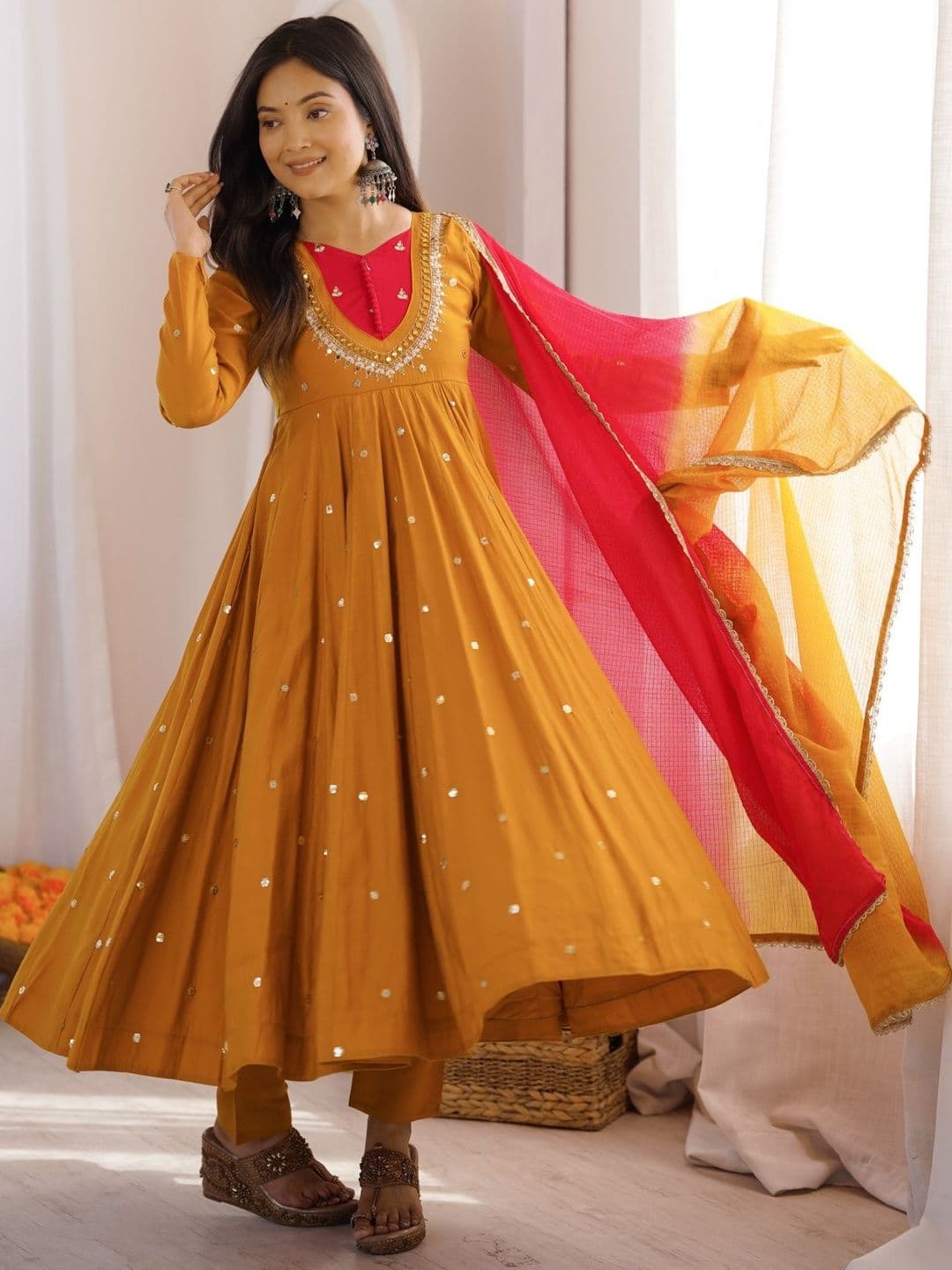 Anokhi Attire Women Empire Sequinned Kurta with Trousers & With Dupatta - view 1