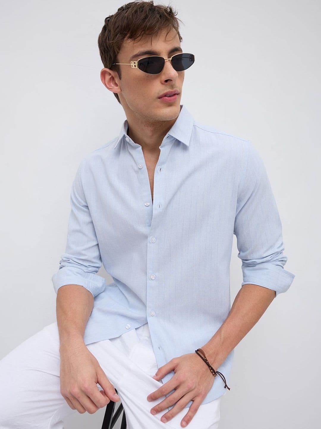 VASTRADO Sky Blue Linear Coastal Weave Shirt - view 1