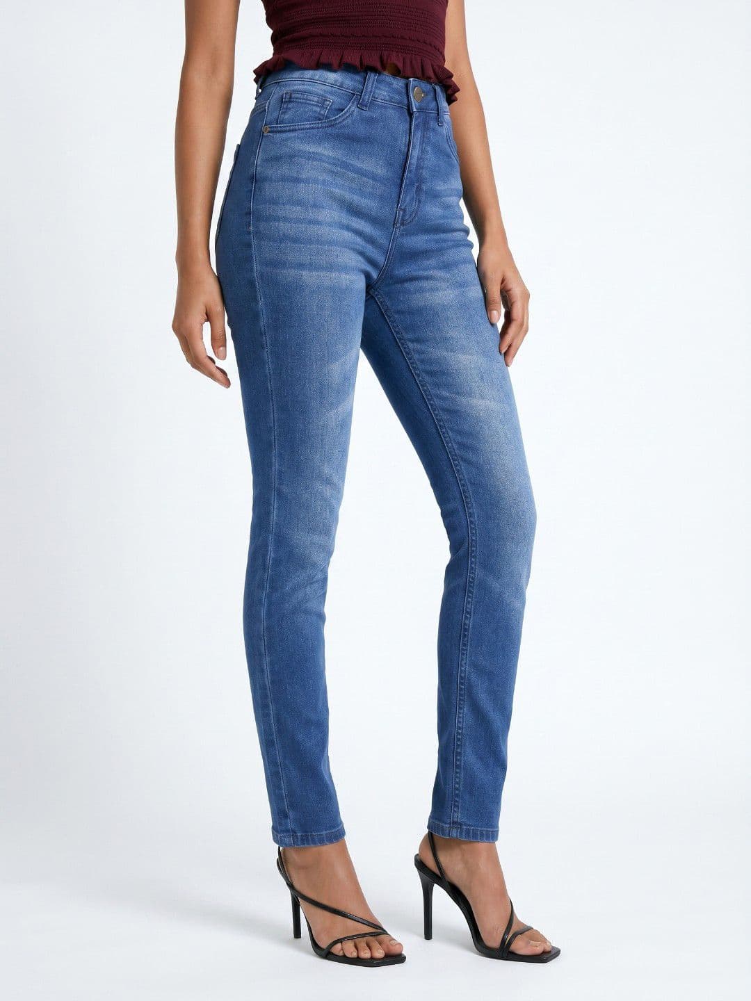 glitchez Women Slim Fit High-Rise Low Distress Light Fade Stretchable Jeans - view 1