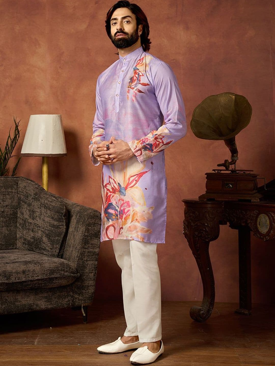 House of Pataudi Men Floral Printed Floral Kurta - view 1