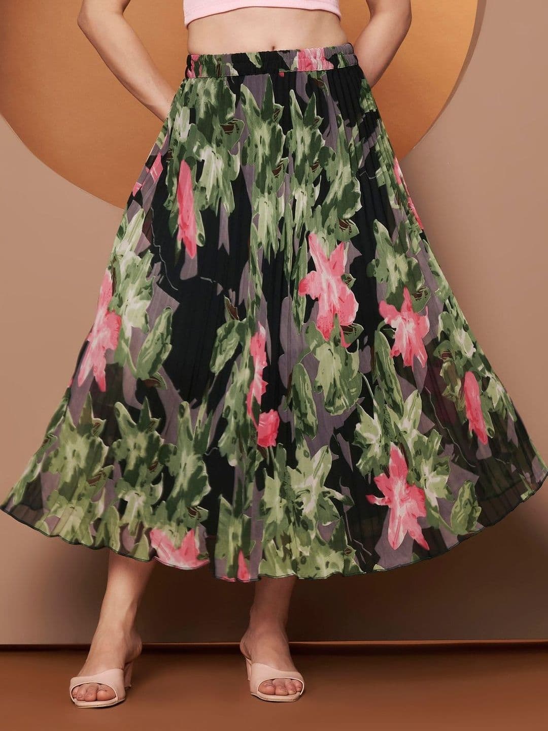 ZWERLON Women Chiffon Floral Midi A-Line Skirt - view 1