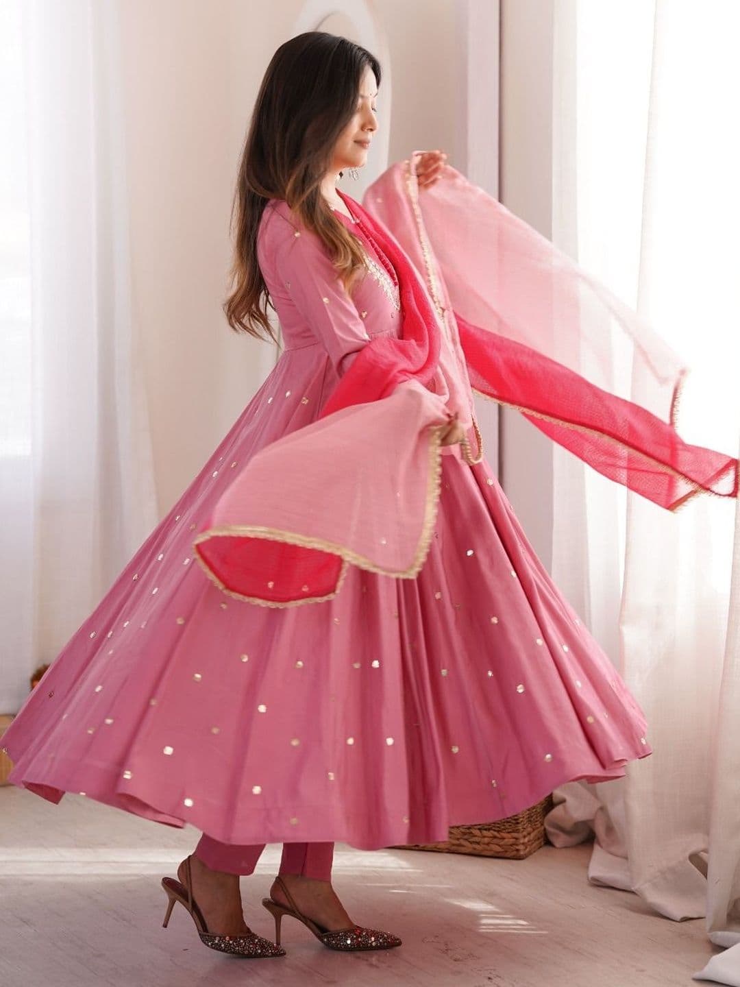 Anokhi Attire Women Dyed Empire Sequinned Kurta with Trousers & With Dupatta - view 1