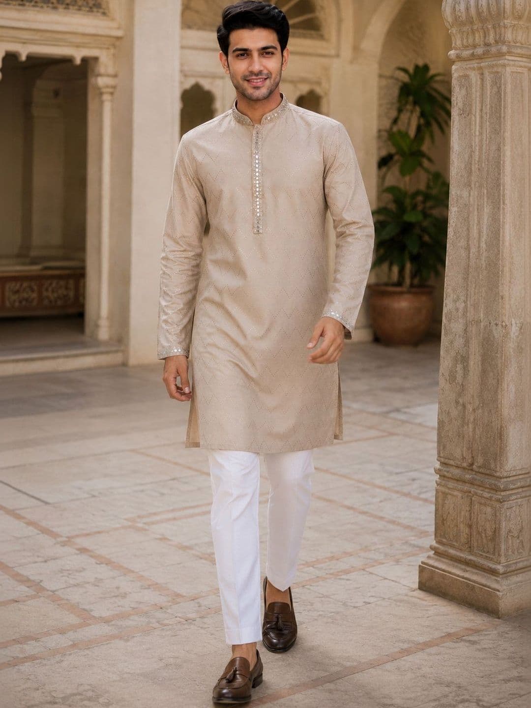 SOURAGYA Men Mirror Work Kurta - view 1