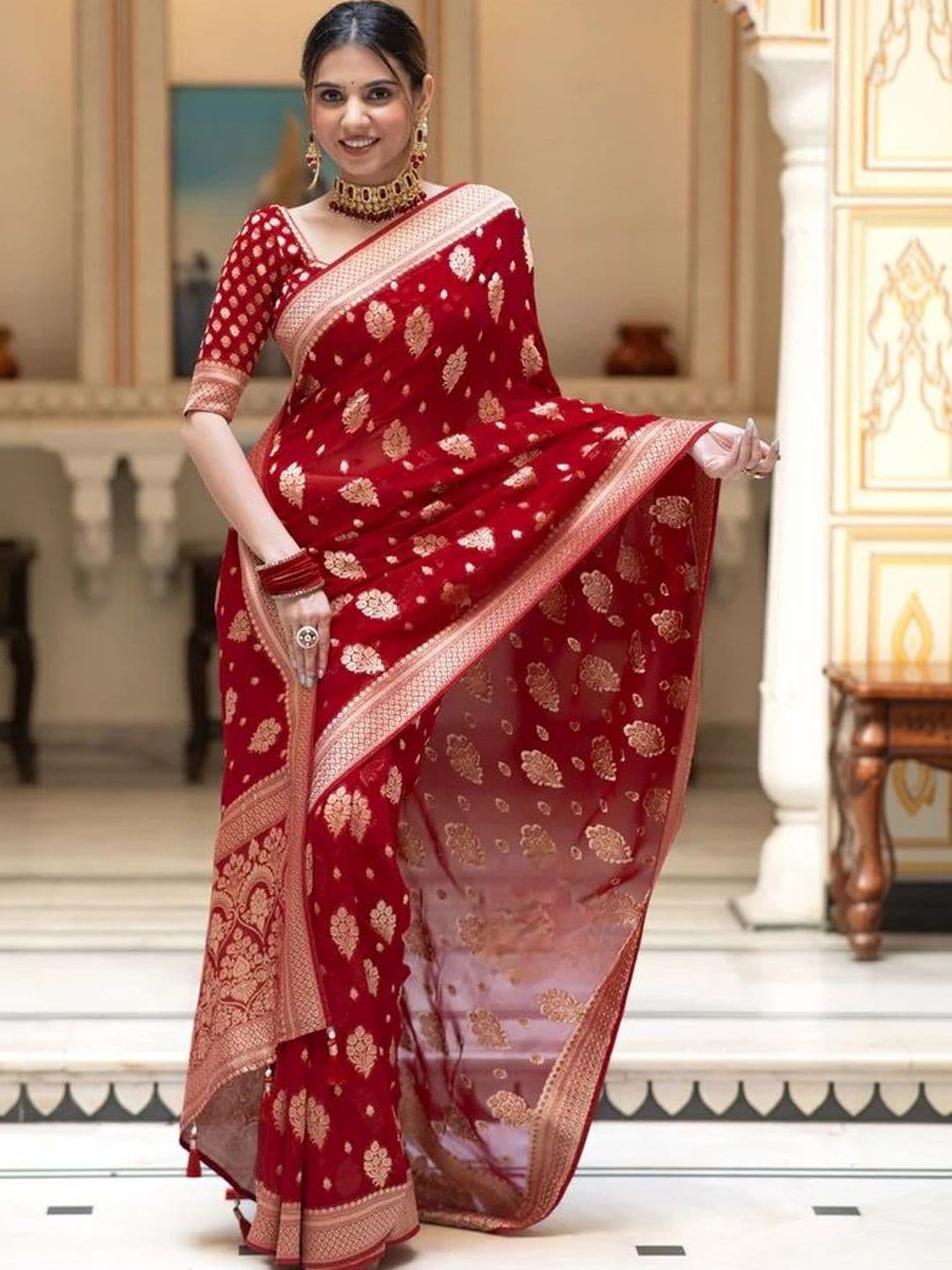 LIMDO Woven Design Zari Art Silk Heavy Work Banarasi Saree - view 1