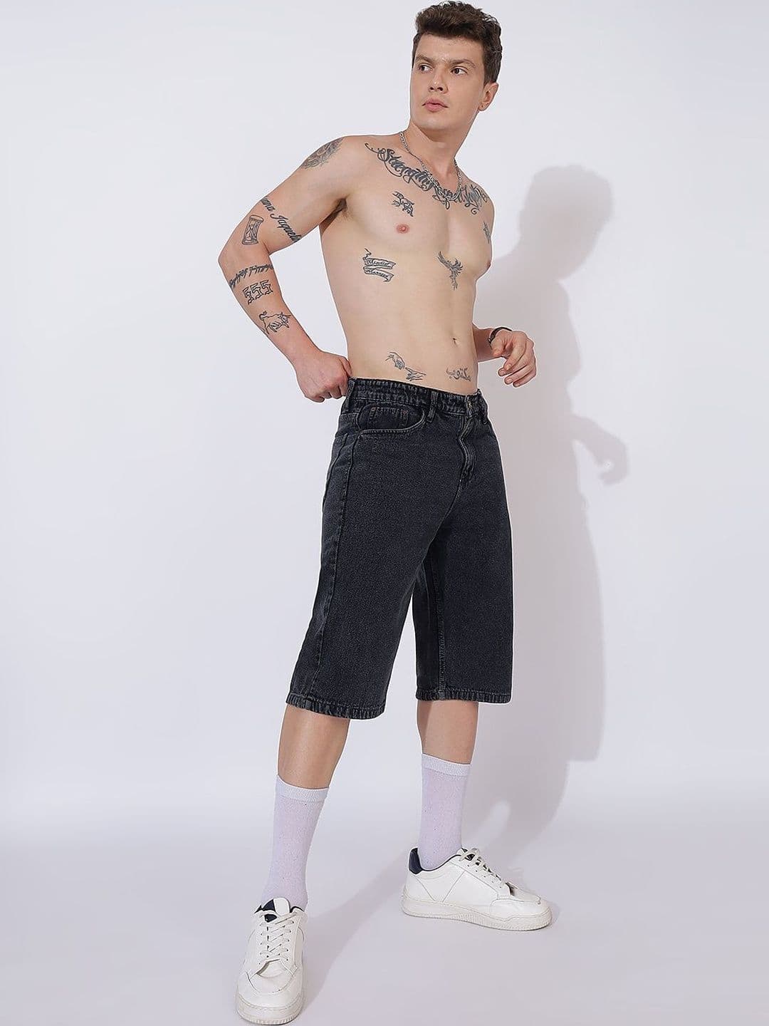 Hence Men Washed Loose Fit Denim Denim Shorts Technology - view 1