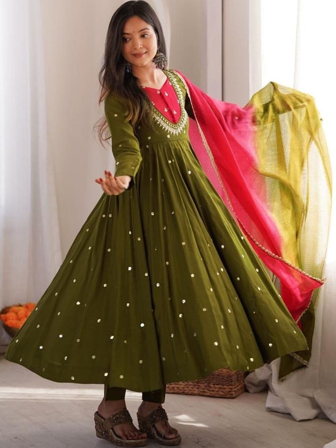 Anokhi Attire Women Empire Sequinned Kurta with Trousers & With Dupatta - view 1
