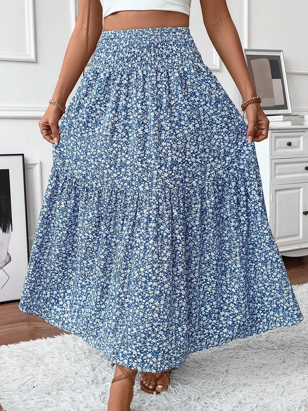 Suo Women Floral Micro or Ditsy Print Maxi Flared Skirt - view 1
