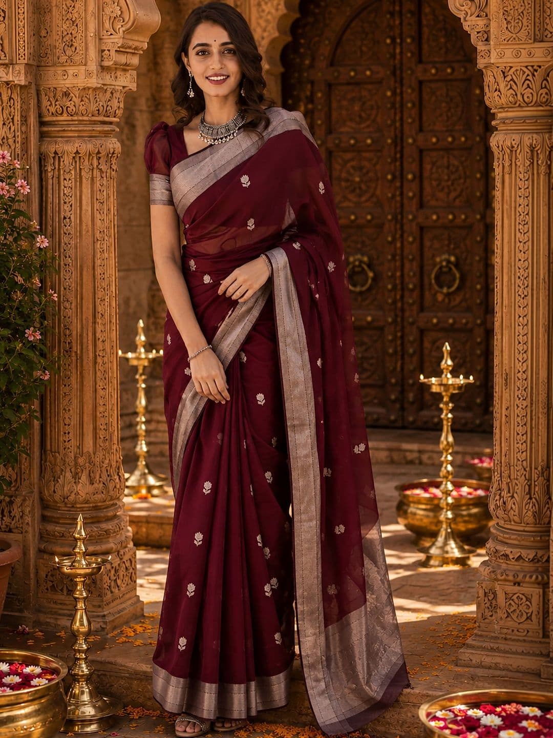 KALINI Ethnic Motifs Zari Handloom Kanjeevaram Saree - view 1