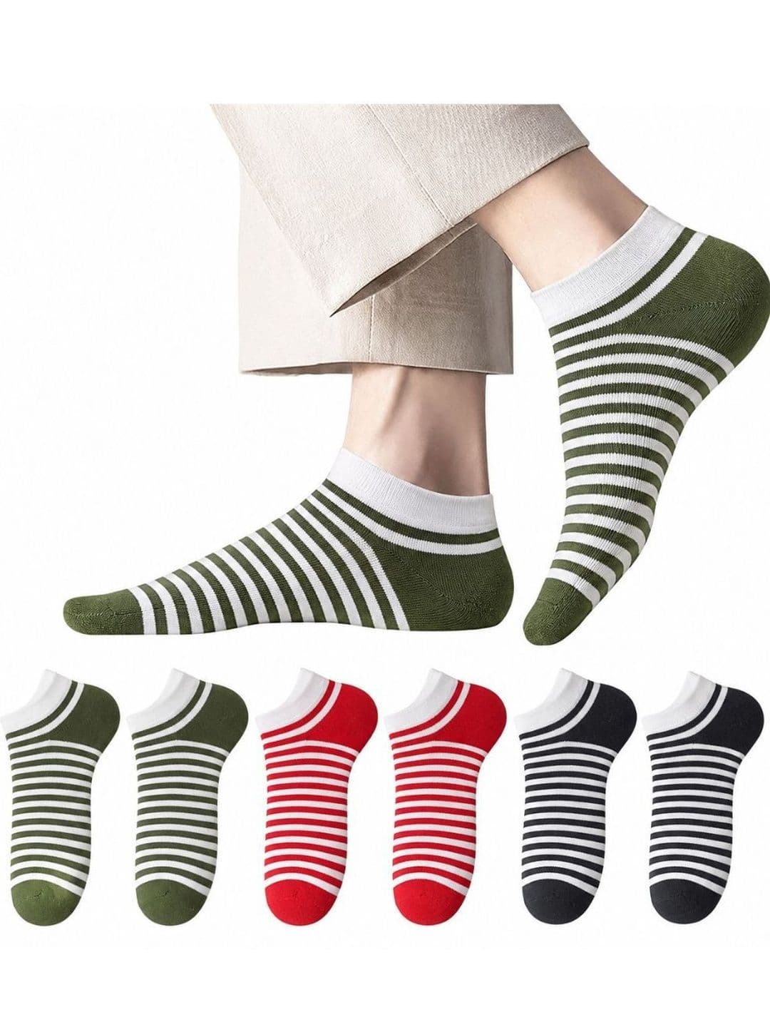 SOSHRE Unisex Pack of 3 Cotton Assorted Striped Ankle Length Socks - view 1
