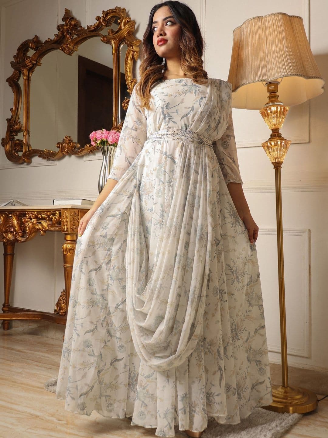 all about you Printed Anarkali Gown With Attached Dupatta - view 1