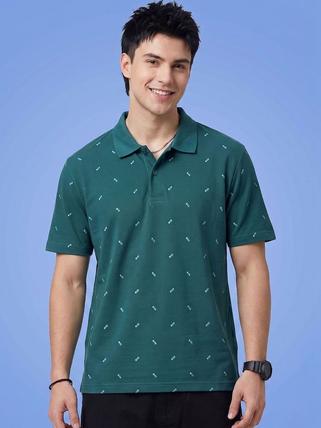 AIN6 Men Printed Polo Collar T-shirt - view 1
